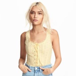 H&M Lace Up Eyelet Top - Yellow